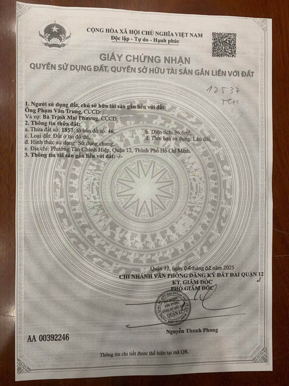 hình ảnh pháp lý Đất đẹp KDC cao cấp Tân Chánh Hiệp 18A, Phường Trung Mỹ Tây, Quận 12 1