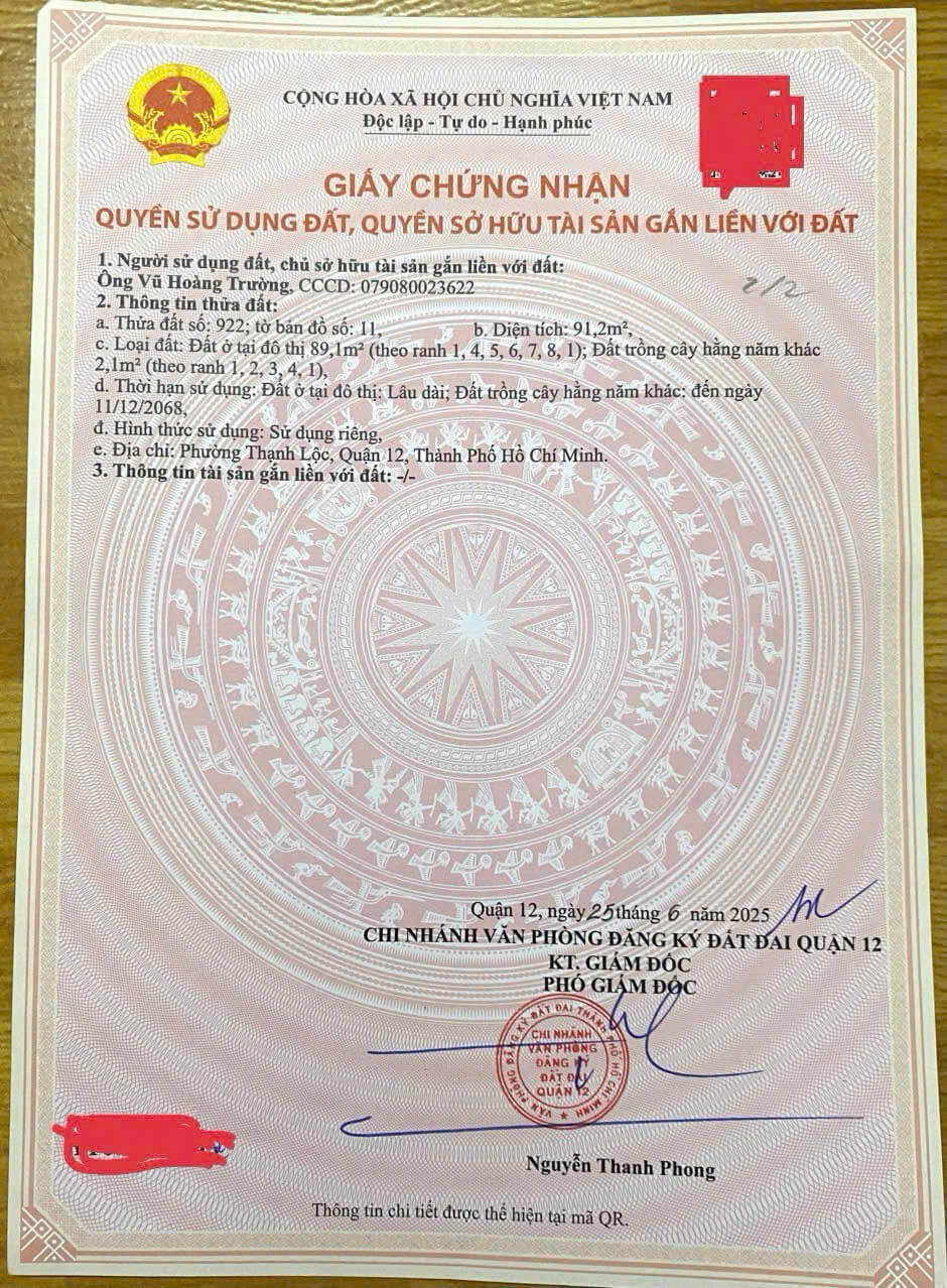 hình ảnh pháp lý Đất đẹp Thạnh Lộc 40, Phường Thạnh Lộc, Quận 12 1