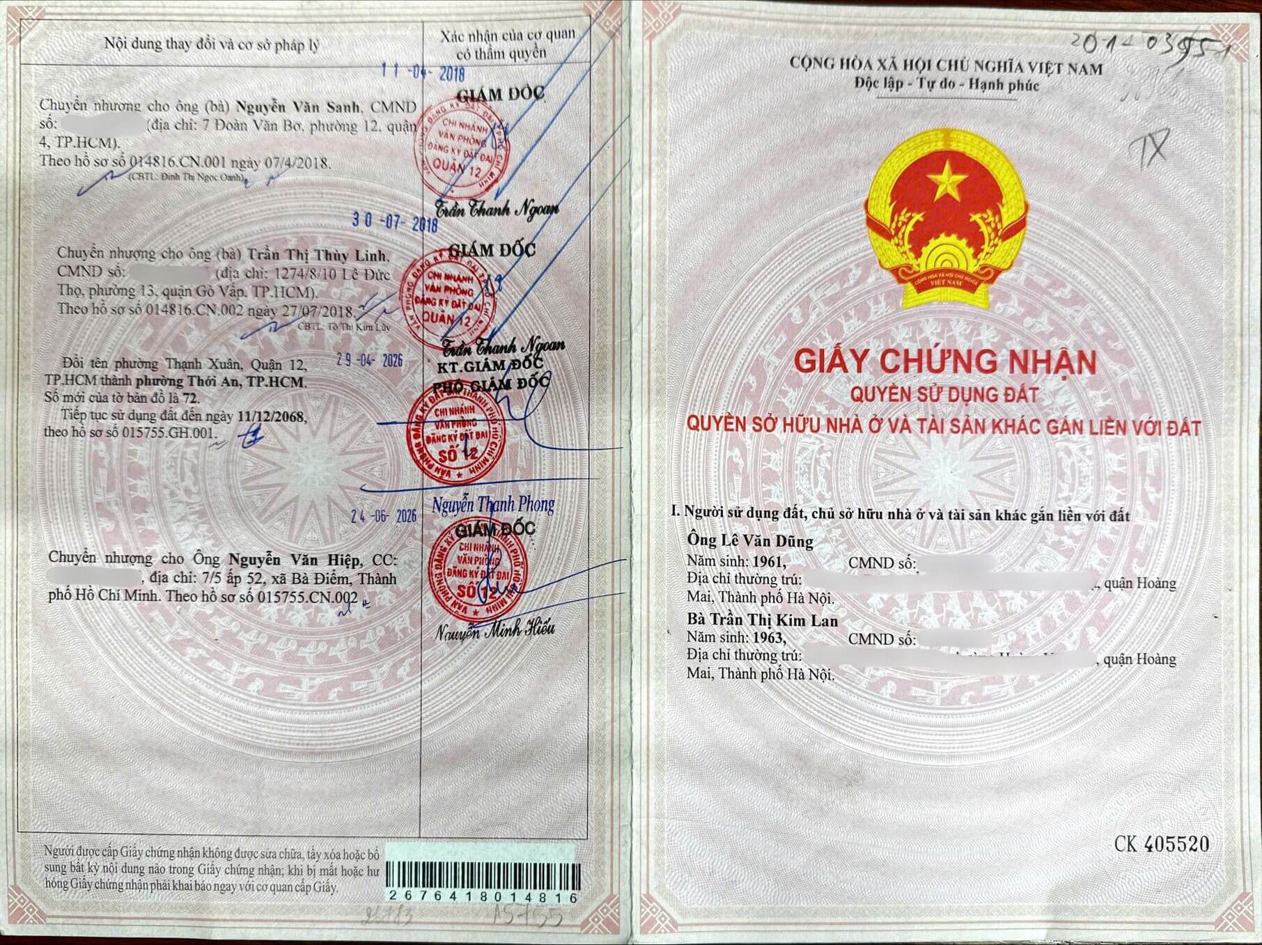hình ảnh pháp lý Đất thổ cư Lê Quang Hòa, Phường Thới An, Quận 12 1