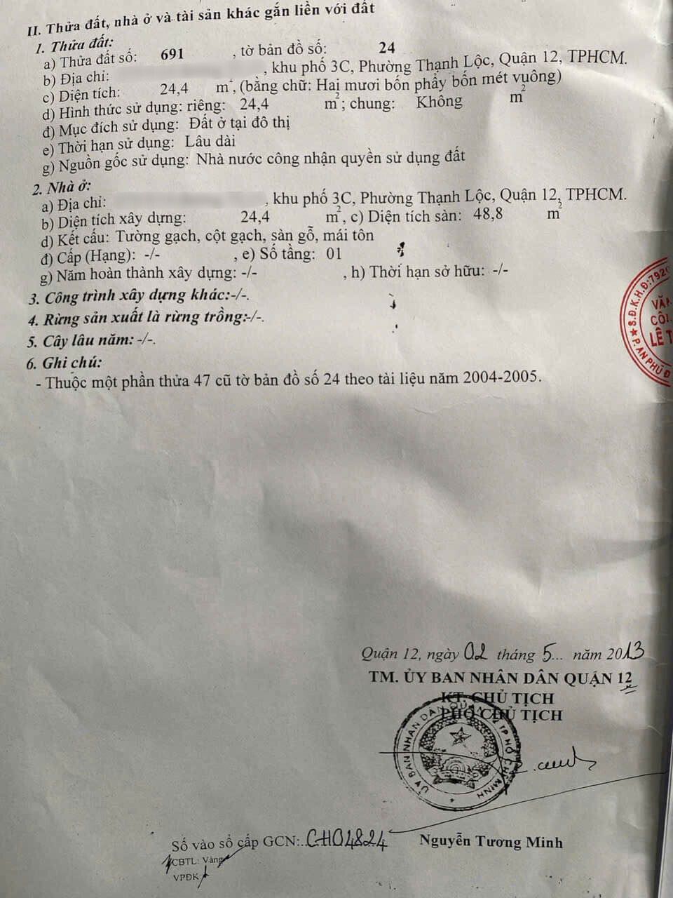 hình ảnh pháp lý Nhà mới mini Thạnh Lộc 15, Phường Thạnh Lộc, Quận 12 1